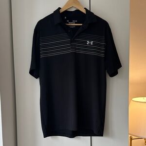 Under Armour Men's Polo Shirt - Black with Gray Stripes